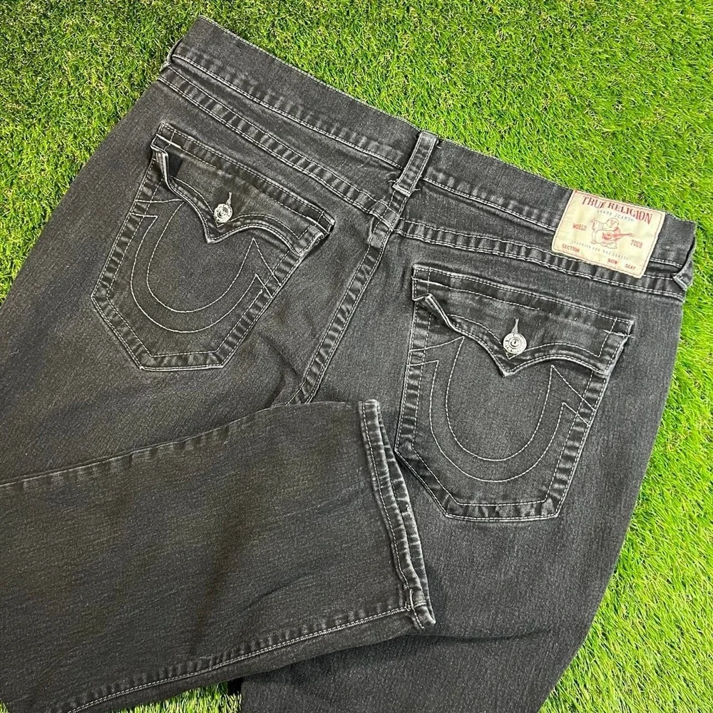 True Religion Ricky Mens 40 Relaxed Straight Black Jeans Horseshoe Flap Pockets